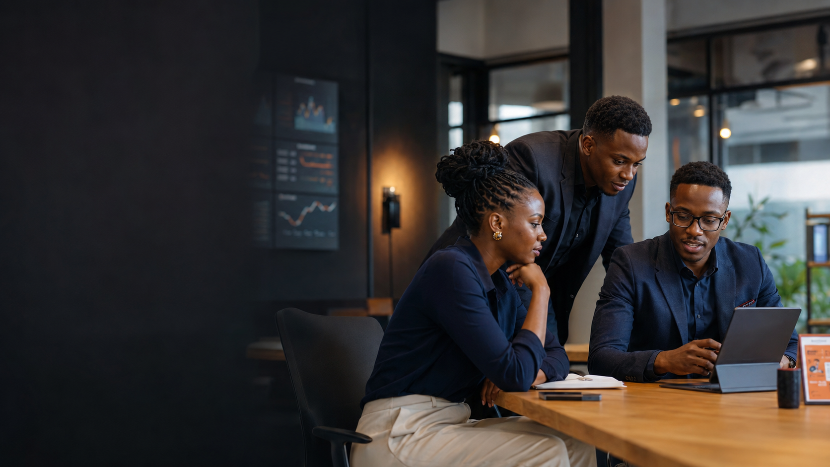 African fintech professionals collaborating in a modern innovation workspace